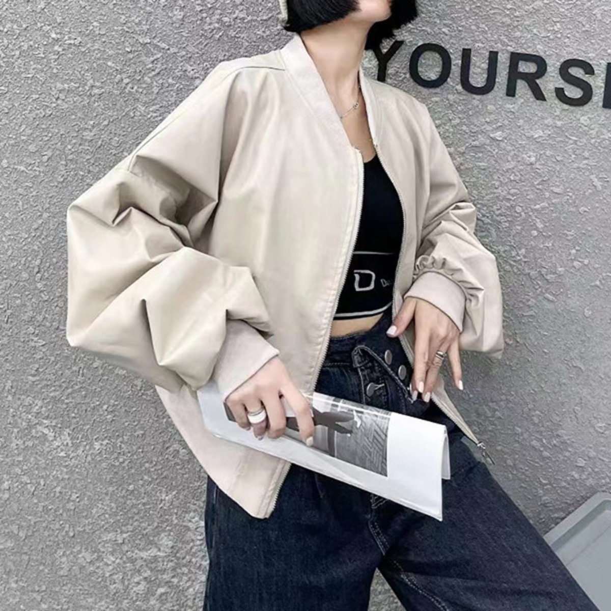 エコレザー ボンバージャケット ベージュ JK00032 | EMME boutique