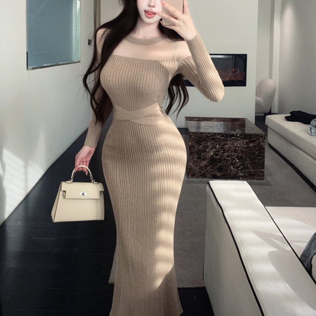 【dress】透け感マーメイドニットワンピース　N3517