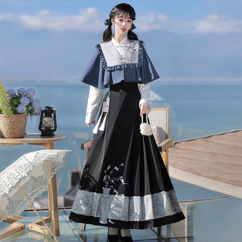 雲霞烏雲　黒色長袖シャツ　中華風　vintage 大正昭和　着物和服漢服　新中式 BODYLINE - 雲霞烏雲 黒色長袖シャツ 中華風 vintage 大正昭和 着物