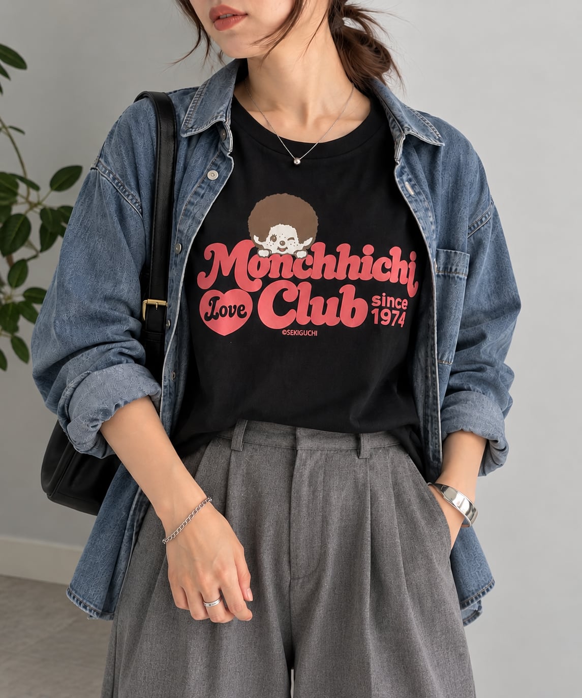 モンチッチ LOVEクラブ Tシャツ ブラック