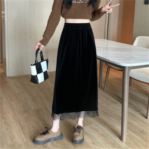 【送料無料】 ロングスカート アンクル丈 マキシ丈 フレア Aライン 厚手 ベロア レース かわいい 大人可愛い きれいめ カジュアル 大人 上品 おしゃれ お洒落 こなれ感 コンサバ系 抜け感 エレガント レディライク 無地 秋 冬 20代 30代 40代 レディース 女性用 ママ服 デート お出かけ お呼ばれ 休日 アウトドア お茶会 女子会 授業参観 誕生日会 着回し 普段使い ファッション コーデ スタイル 楽ちん あったか 暖かい 体型カバー 定番 プチプラ 着痩せ 垢抜け ブラック 大人カラー