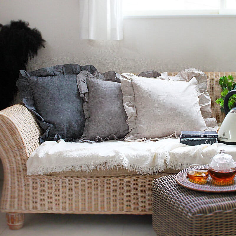 送料無料 フリル クッションカバー （全6色） 綿100％ コットン