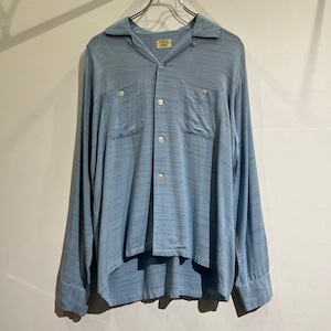 50s Nofade Rayon Shirt  "KASURI" 50年代 レーヨンシャツ カスリ柄 水色 15 1/2