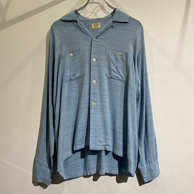 50s Nofade Rayon Shirt  "KASURI" 50年代 レーヨンシャツ カスリ柄 水色 15 1/2