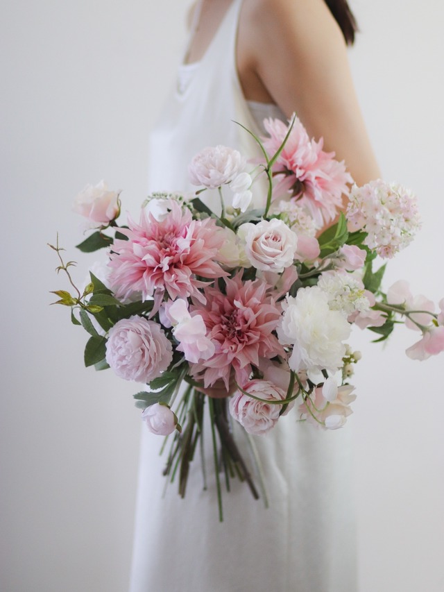 〈 完成品販売ブーケ 〉pink white artificial flower bouquet