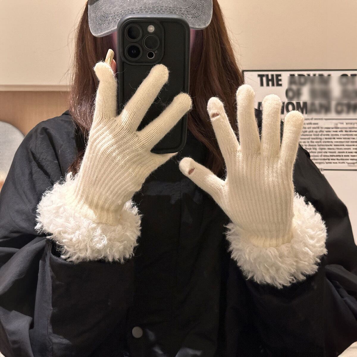 手袋 ボア袖 グローブ スマホ対応 防寒 防風 保温 レディース 秋冬 韓国 おしゃれ 大人 かわいい きれいめ カジュアル 通勤 通学 学生 ホールタッチ 大人可愛い 大人女子
