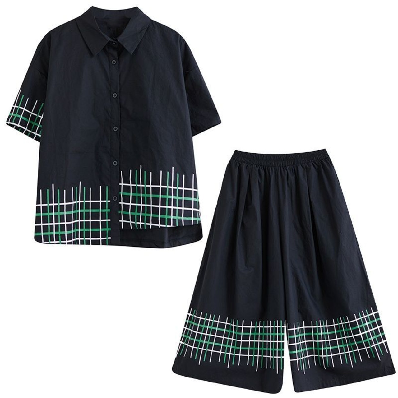 バイカラープリント シャツ＆パンツ セット  30015