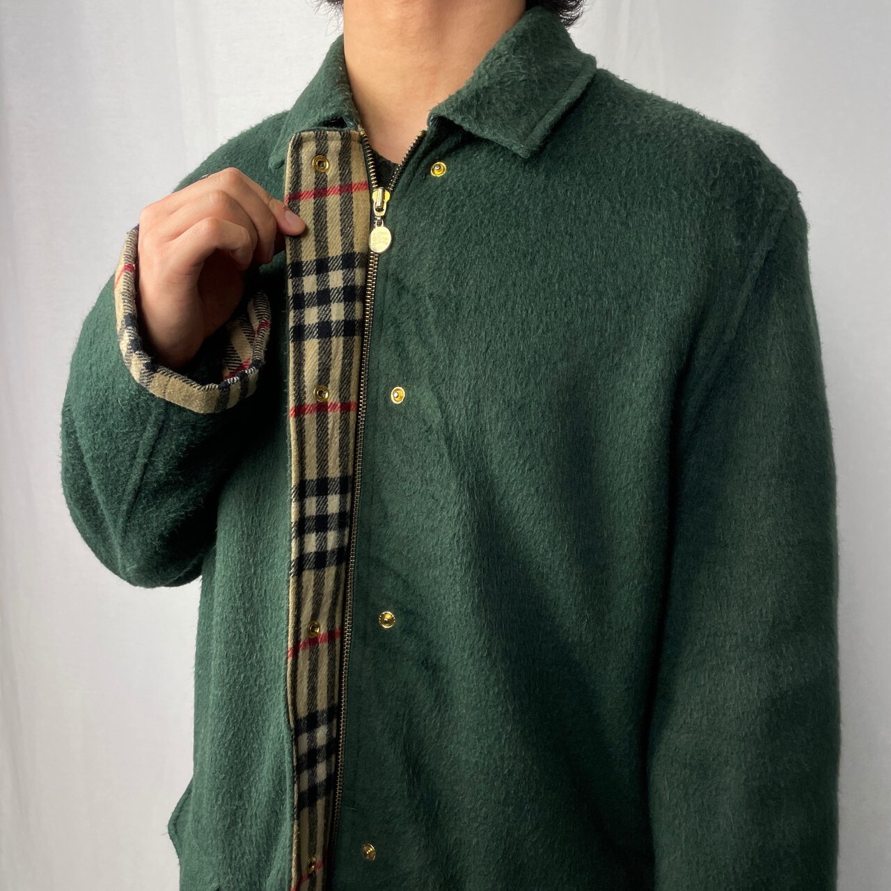 BURBERRY バーバリー ウール ハーフコート グリーン (レディース S相当  