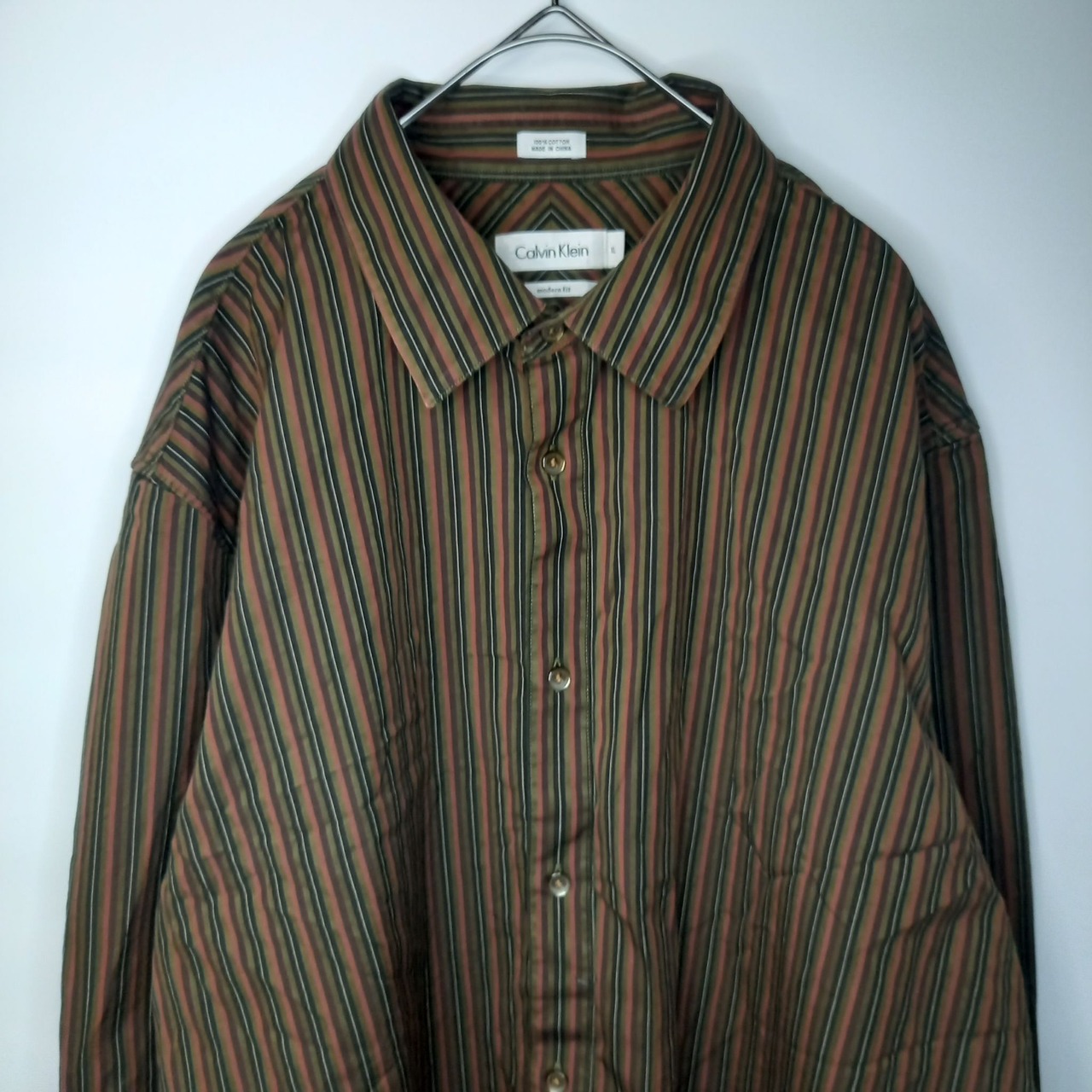 カルバンクライン　ストライプ　シャツ　オーバーサイズ　コットン　ブラウン　XL