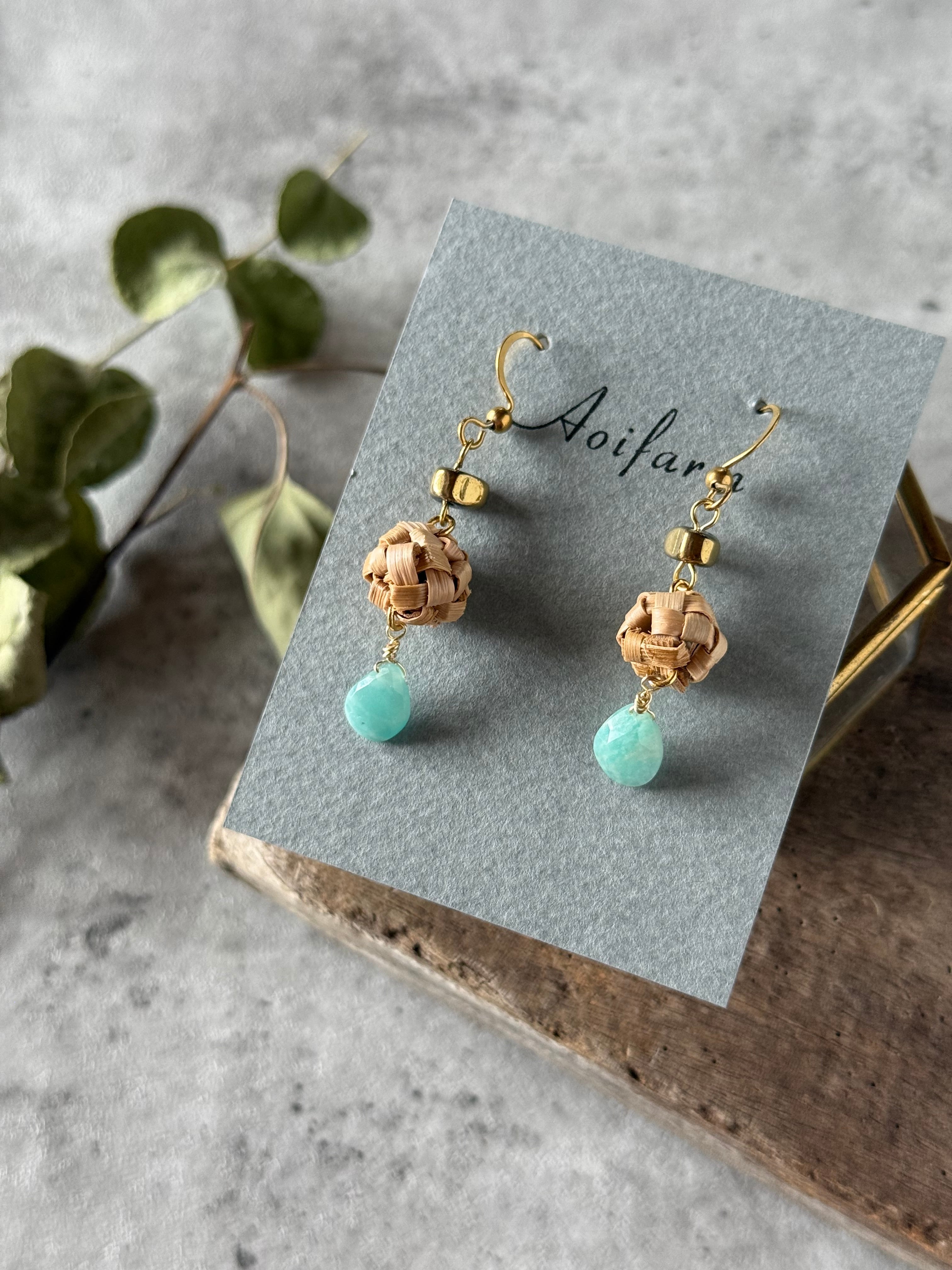 【❄︎ミント❄︎】アマゾナイトのデザインピアス ❄︎ミント❄︎様専用】アマゾナイトのデザインピアス