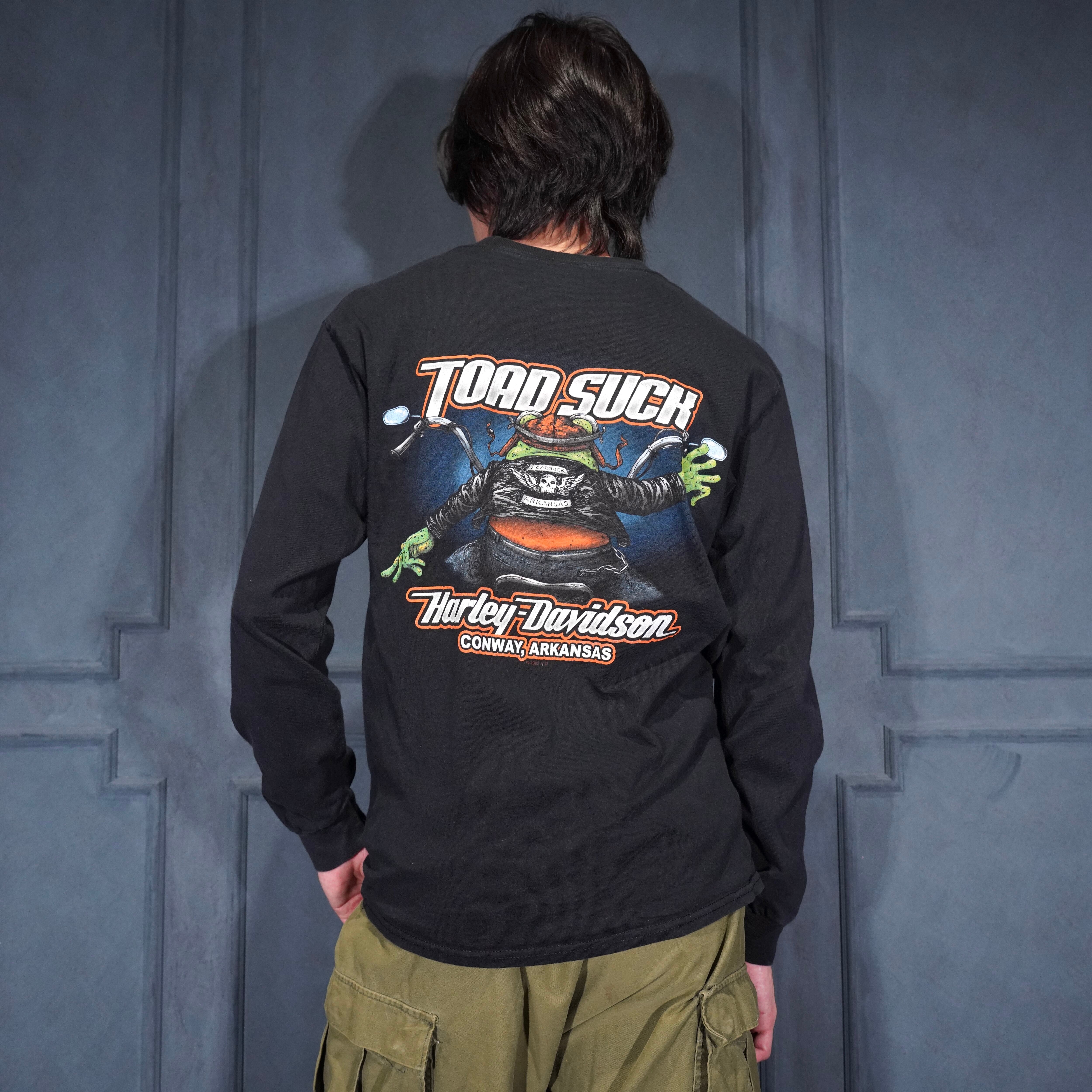 USA VINTAGE HARLEY DAVIDSON TOAD SUCK FROG BIKER PRINT DESIGN LONG