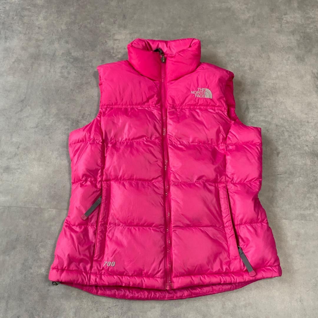 ノースフェイス ダウンベスト ヌプシ 700 古着 刺繍 S ピンク 12864