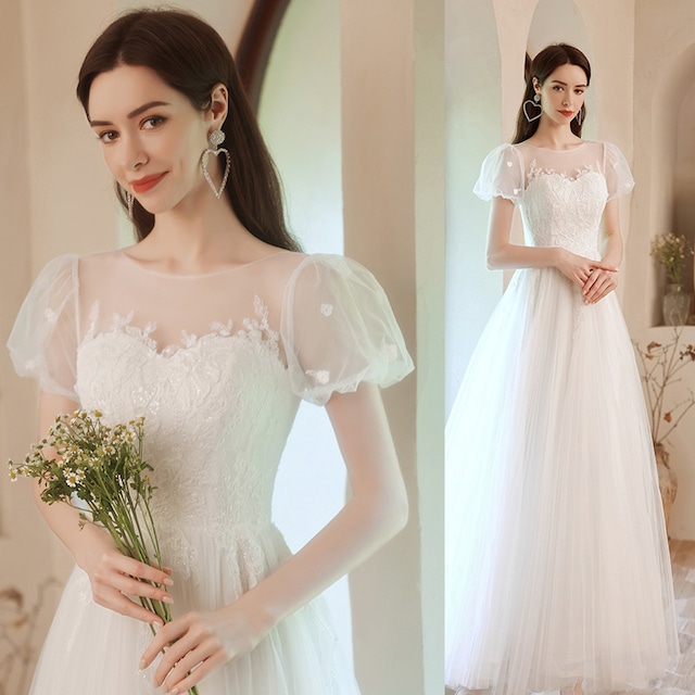 【ウェディングドレス】 大きいサイズ 小さいサイズ ウェディングドレス シンプル 袖あり おしゃれ aライン 結婚式 挙式 ドレス ホワイト 白 20代 30代 40代 カジュアルウェディング フォトウェディング ドレス 前撮り 後撮り 結婚式写真 ナチュラル ウェディング ガーデンウェディング 少人数ウェディング ホワイト ロング  レストランウェディング リゾートウェディング カジュアルウェディング