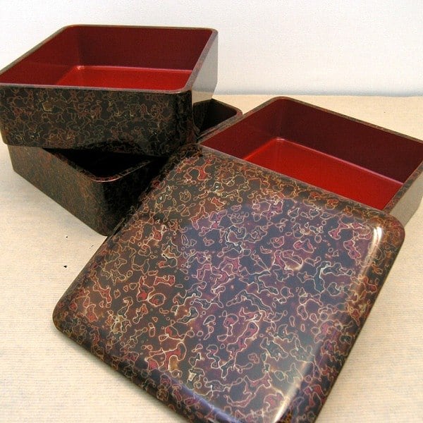 津軽塗（唐塗）バカ塗り・三段重箱・No.160419-075・梱包サイズ60