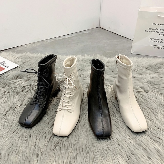 ブーツレディースレッドカジュアルブラックジッパーアンクル レース 靴 シューズ レースアップ フェイクシューズ2922921927