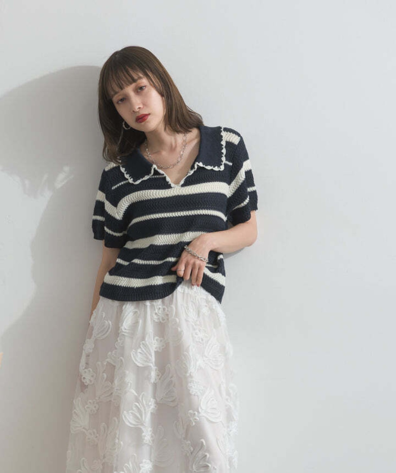 2603006 メッシュボーダーポロニット navy