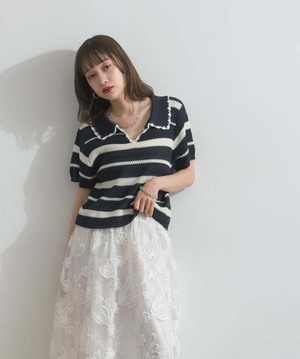 2603006 メッシュボーダーポロニット navy