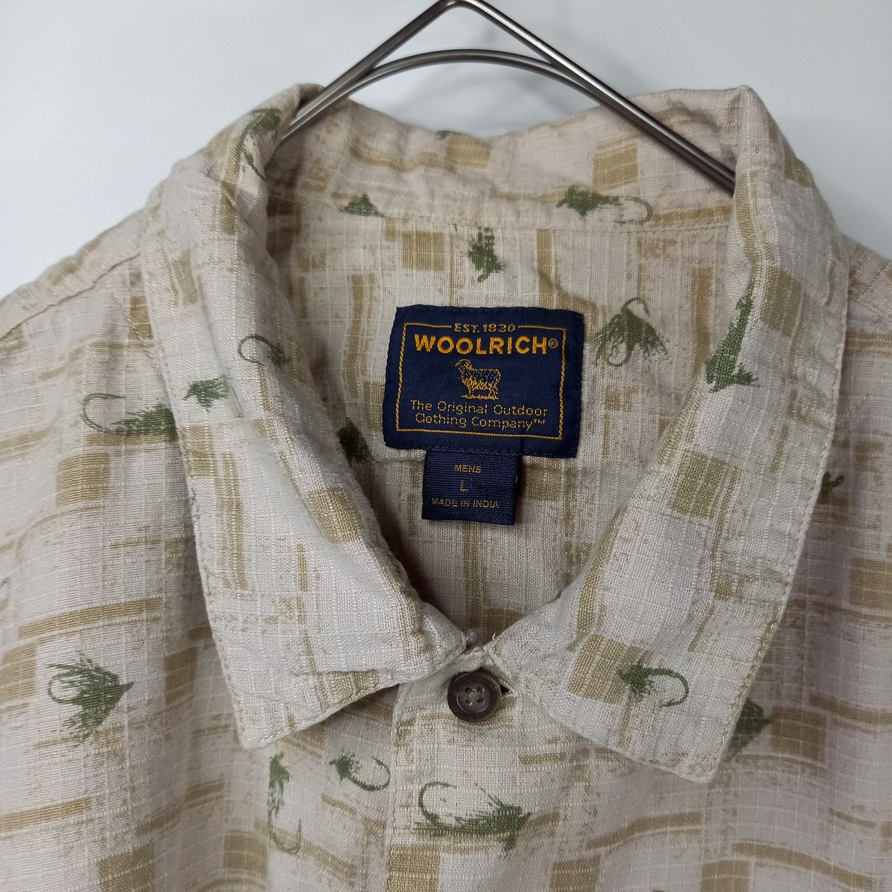 90s　ウールリッチ　コットンシャツ　総柄　半袖　ベージュ　L