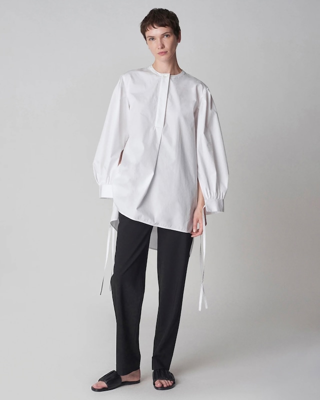 【co】Collarless Tunic Shirt in Cotton Poplin