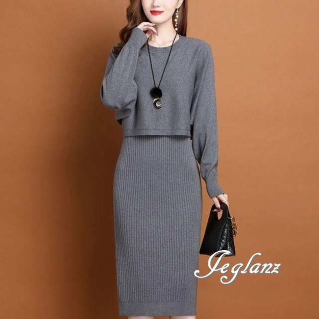 セットアップ 2点 ニット プルオーバー 袖なし ワンピース 4色（MA900）λ