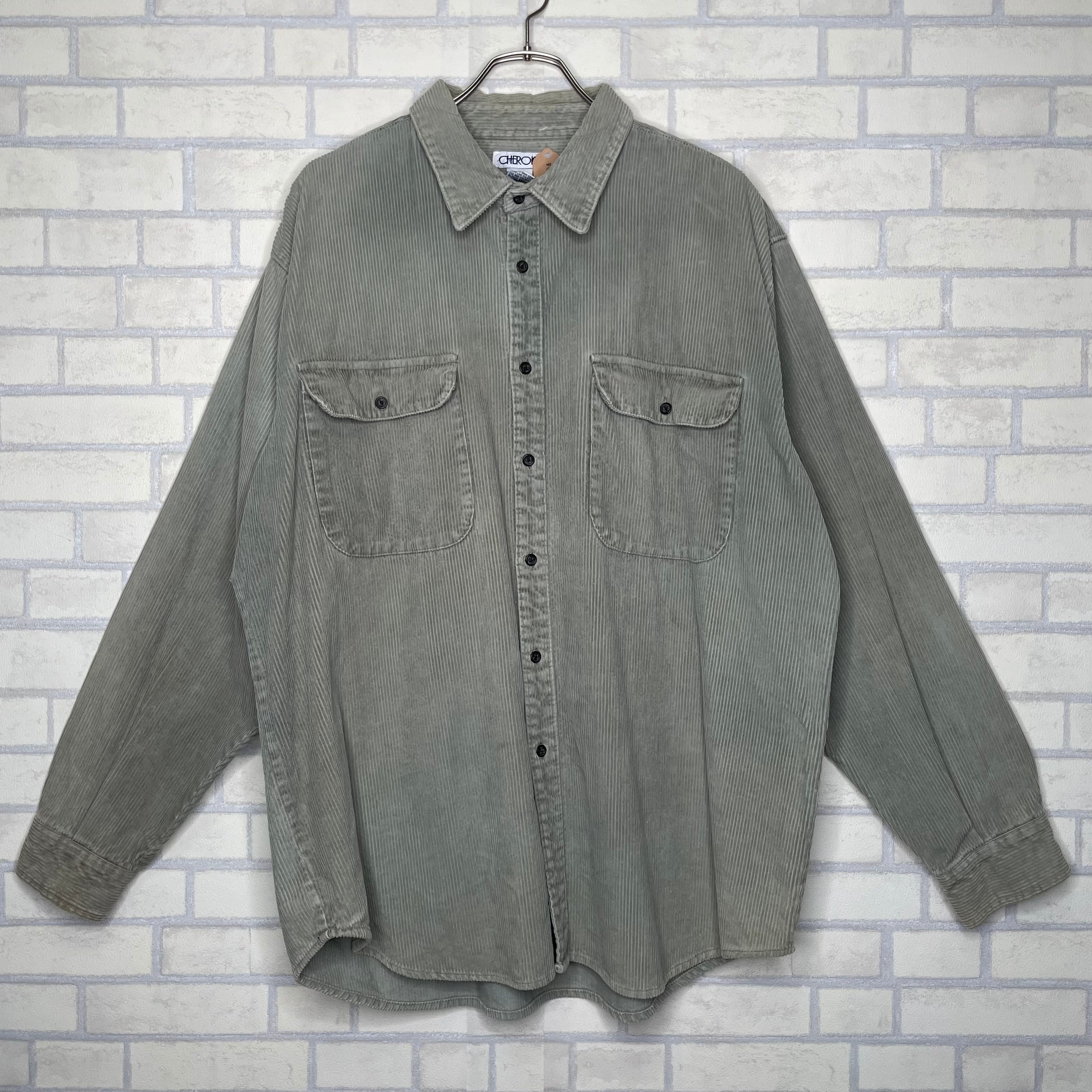 CHEROKEE 【太畝】コーデュロイシャツ XL ピスタチオカラー 2ポケット