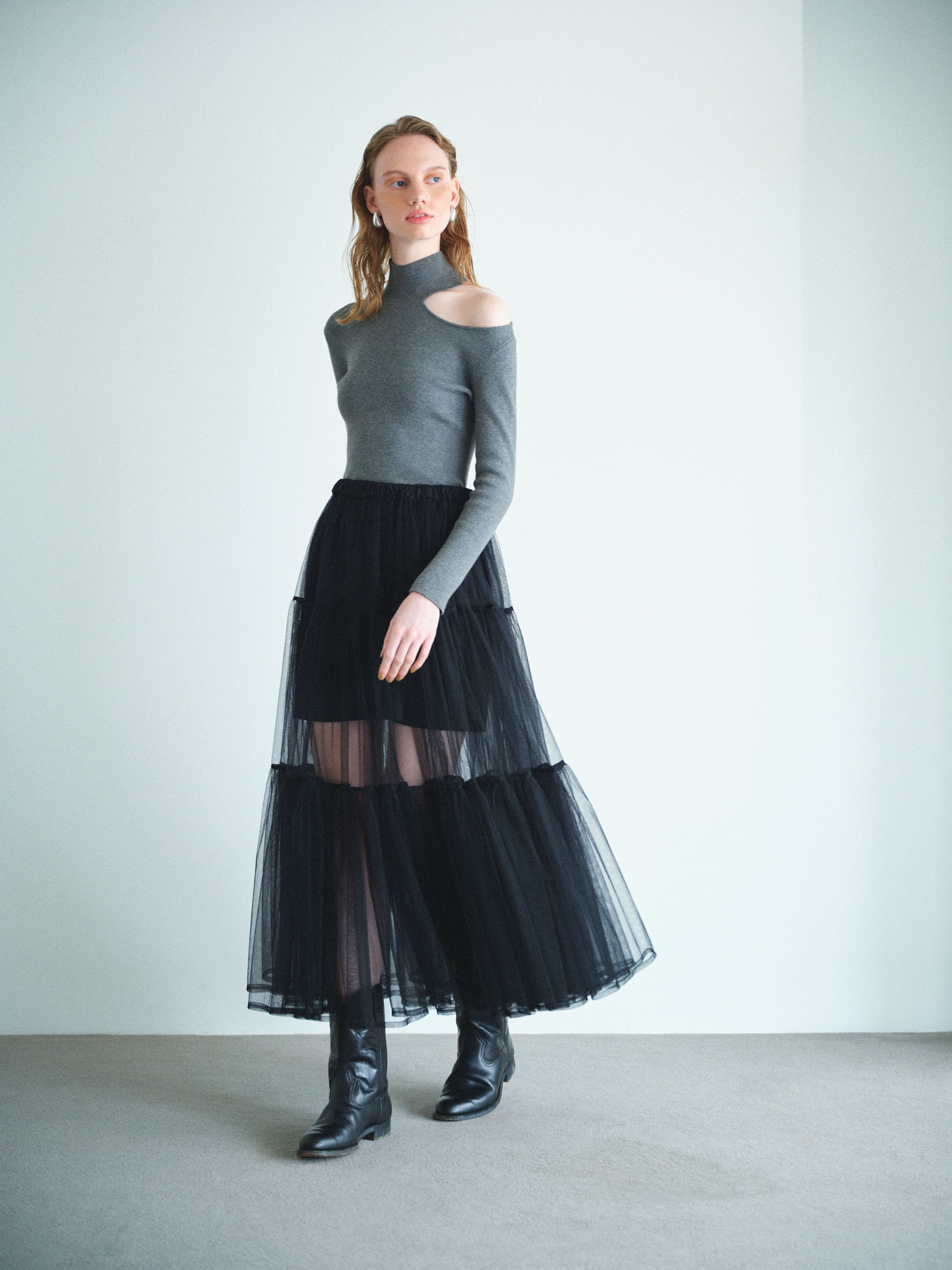 ワンショルダーオープンニット elle グレー | Cygne ワンショルダーオープンニット elle グレー | Cygne