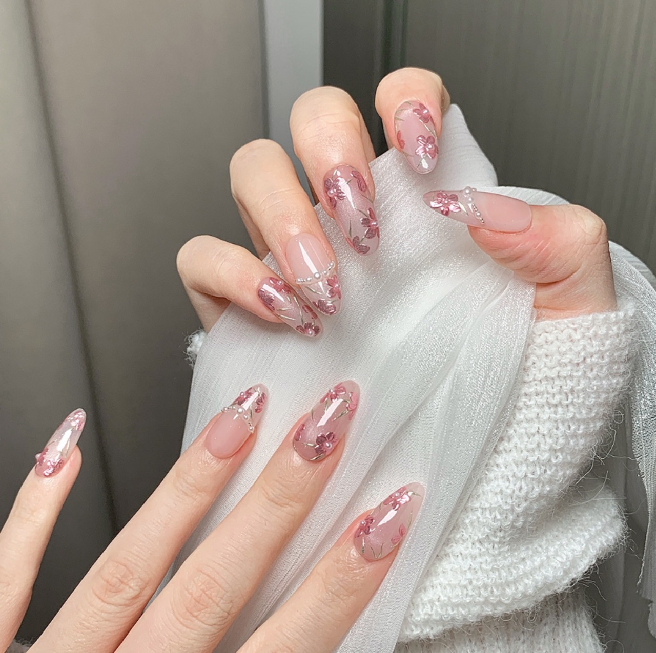 ピュアピンク｜花柄メタリックネイル［SS023］ | 【PLUM】ネイルチップ