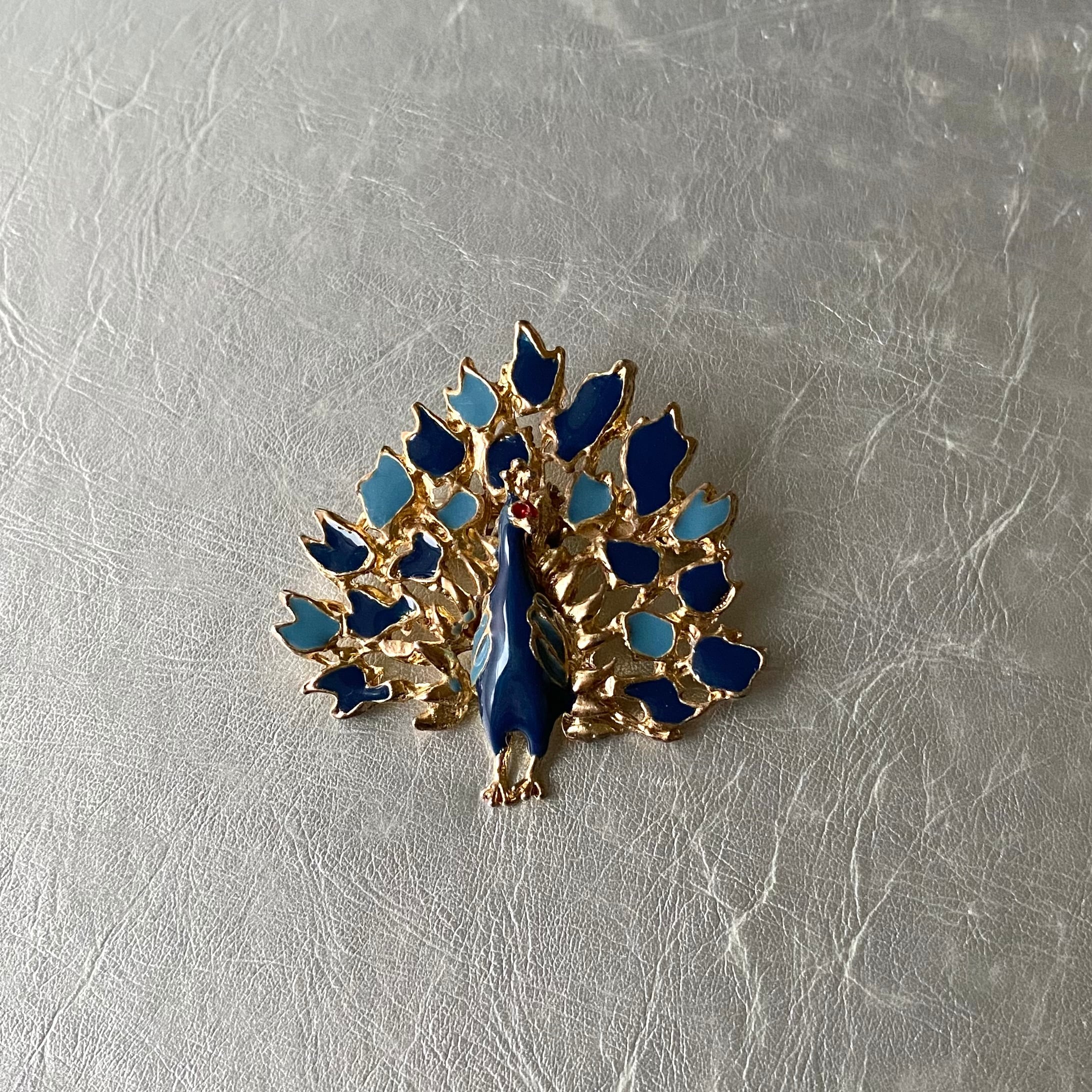 Vintage 80s retro blue enamel peacock brooch レトロ ヴィンテージ