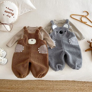 【BABY&KID】冬作モコモコ暖かいクマ柄サロペット