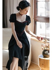 【0031】Side Lace-Up Black Elegant Short Sleeve Dress