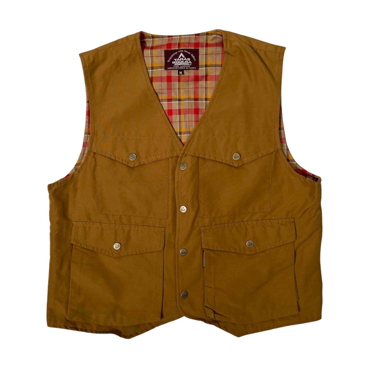 TARAS BOULBA タラスブルバ 裏チェック 60/40 ロクヨンクロス ハンティング ベスト M /レディース/キャメルブラウン系