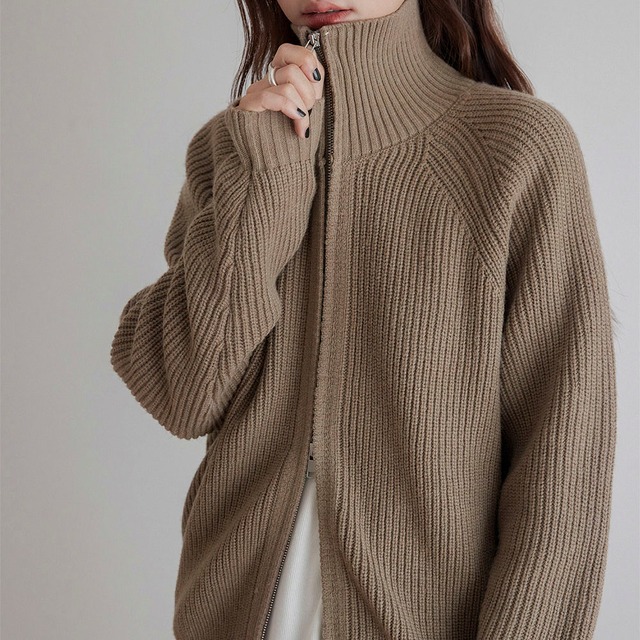 Zip rib knit cardigan　2litr06134