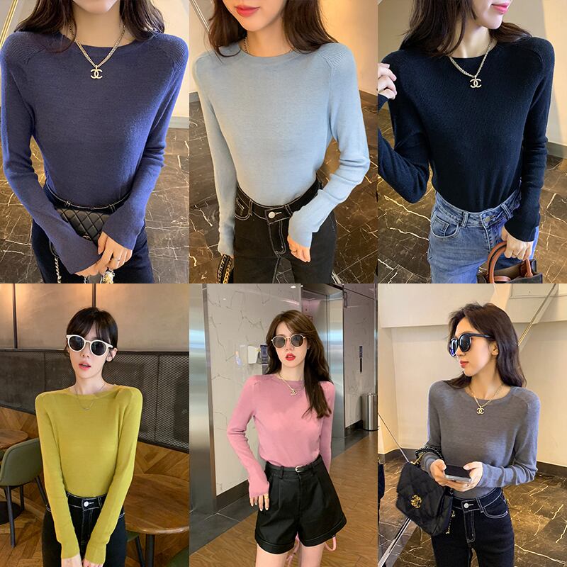 スタイルスリムソリッド カラーニットトップス ピュア ソリッドカラー 6Du_Shop_Women9439024358