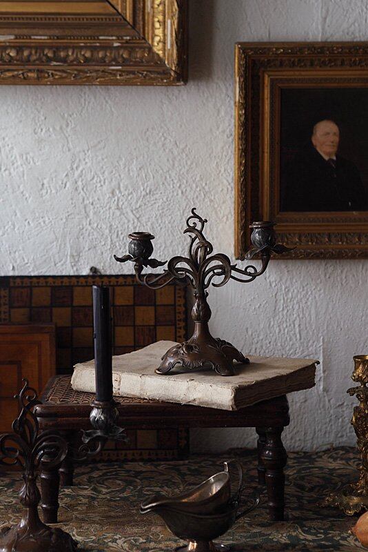 ペア燭台 アール・ヌーヴォーの動き-antique pair metal candle stand