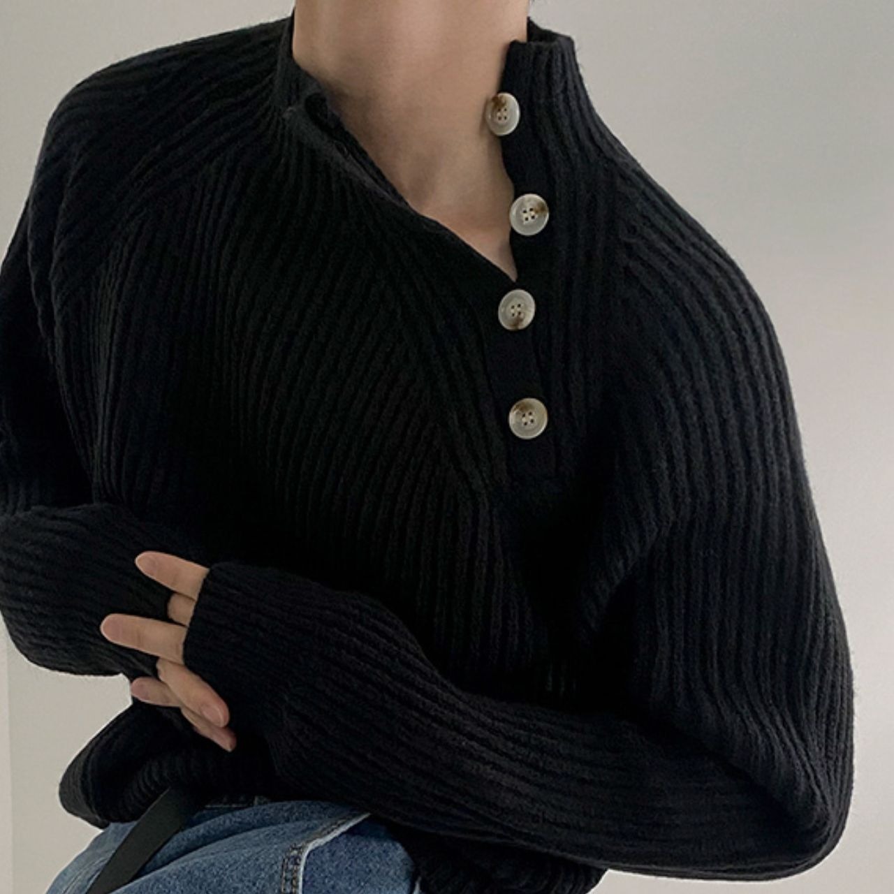 ハーフタートルボタンルーズニット　MT0080326