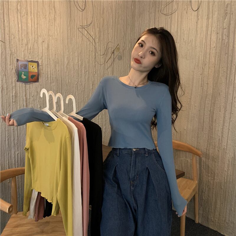 カラーTシャツ シャツ オータムスタイルショートベーシックスリムトップス ロング 秋物 ドラファッションホール65848786787