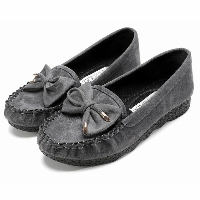 レディース リボンモカシン フラットシューズ ローファー ぺたんこ GRAY(グレー) / Women's soft bottom spring and autumn flat shoes (DCT-563649786703-gry)