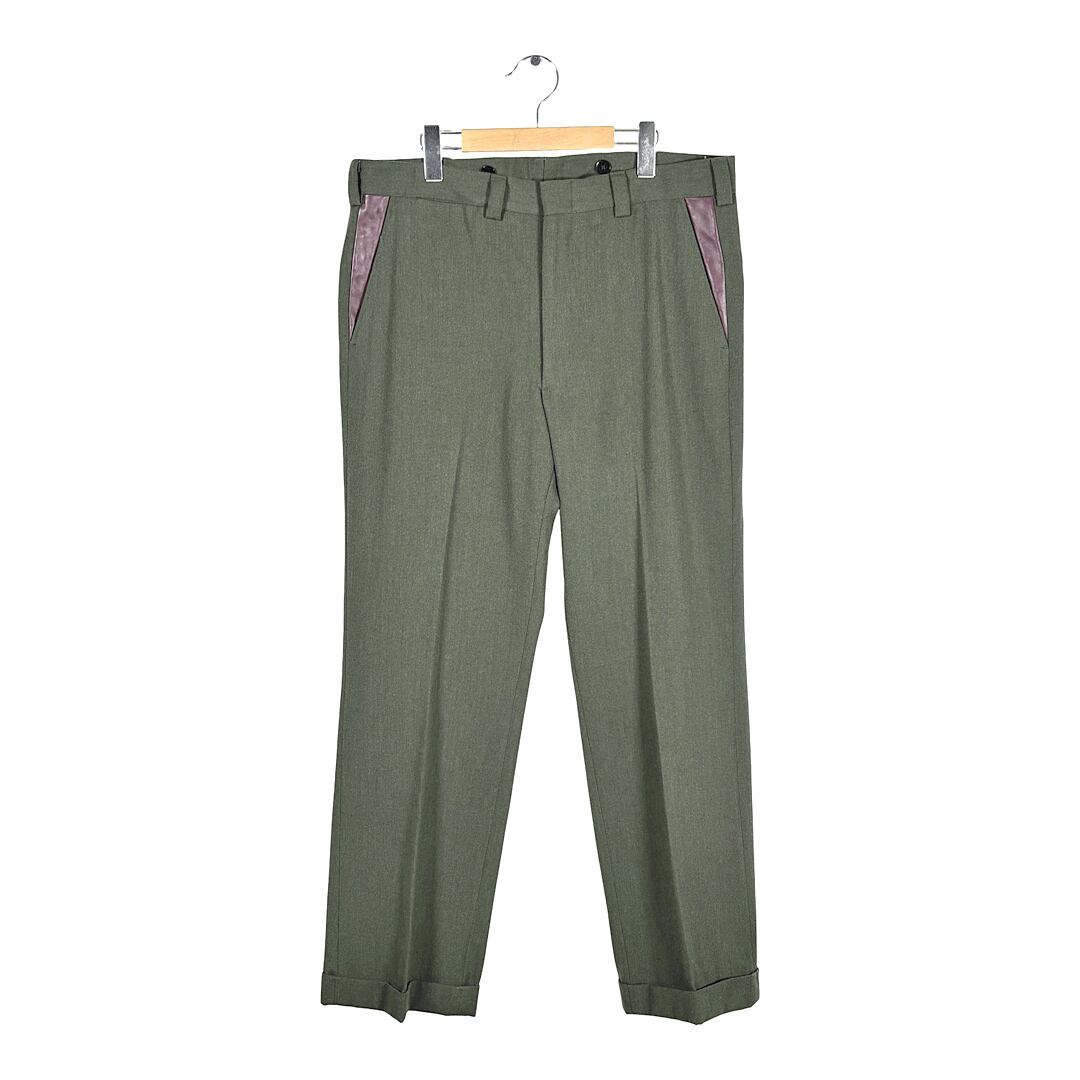 80s 美品 エルエルビーン USA製 ヴィンテージ ウールパンツ ハンティング レザー切り返しポケット L.L.BEAN W36相当 古着 EZ0844