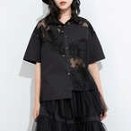 sheer asymmetry lace tops / l0626