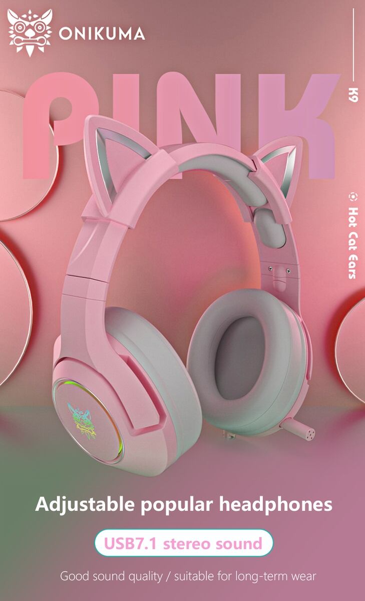 ゲーミングヘッドセット かわいい ネコ耳 Onikuma K9 7.1ch サラウンド