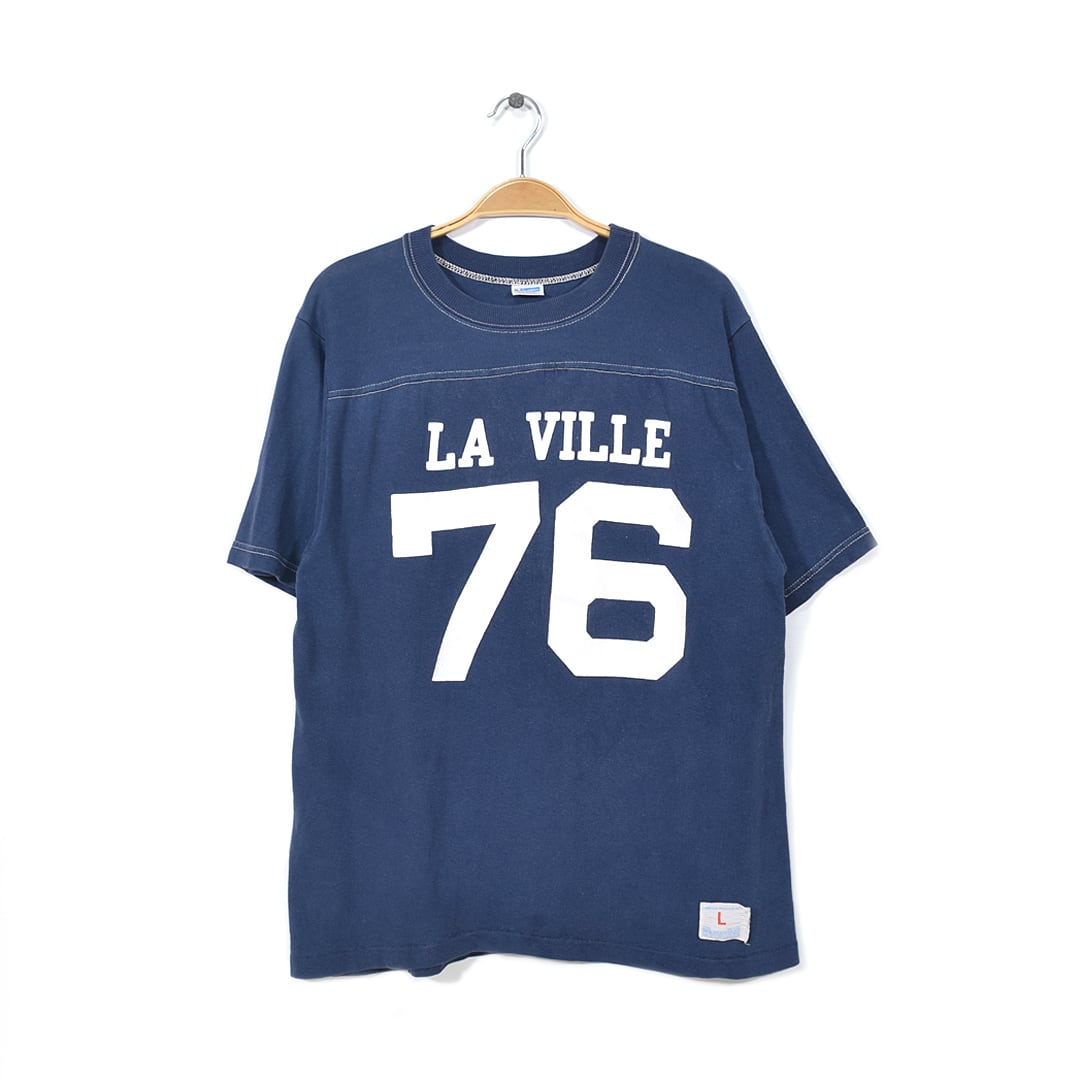 70s チャンピオン LA VILLE バータグ ヴィンテージフットボールTシャツ ナンバリング コットン カレッジ メンズL 古着 @BD0006