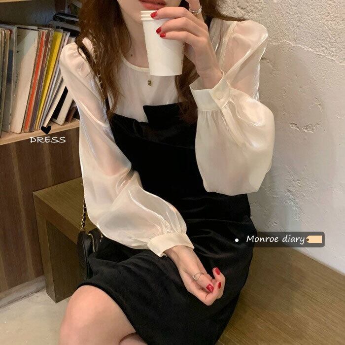 ベルベットドレス レディーススタンダードスタイルブラックオータムウィンタースカート ショート レトロ 秋物 冬物 モンロー11089387011