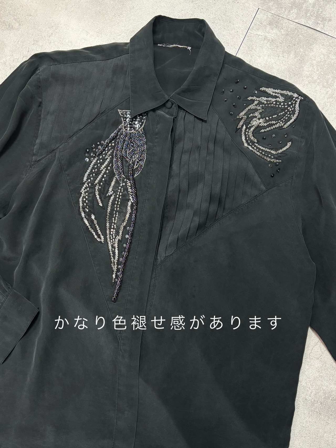 mode beaded embroidery black shirt-5313-7