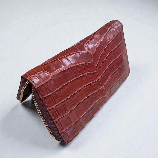 【オンライン限定クロコ財布】レッドブランラウンド財布 1本限り