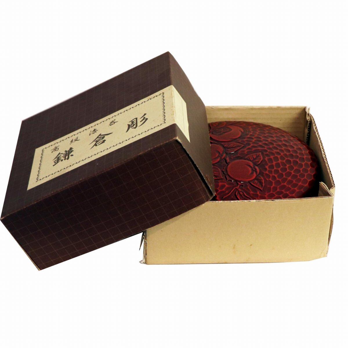 鎌倉彫 菓子器 蓋付 梅柄 高級漆器 良品 GQ-11
