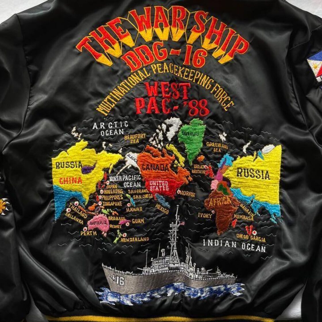 80s スカジャン スーベニアジャケット 刺繍 アメリカ海軍 戦艦  