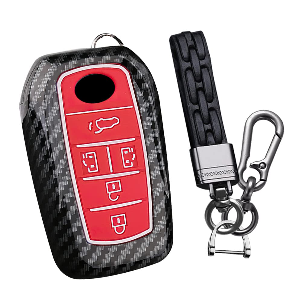 トヨタ向けの キーケース キーホルダー キー保護 TOYOTA 新型 ヴォクシー ノア 90 系 アルファード ヴェルファイア30系 キーケース ベルファイヤーに適用 落ちにく 傷 防止 5ボダン ABS カーボン調シリコンカバー カーボンレッド