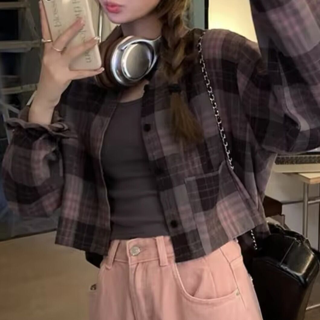 ブロックチェッククロップドシャツ