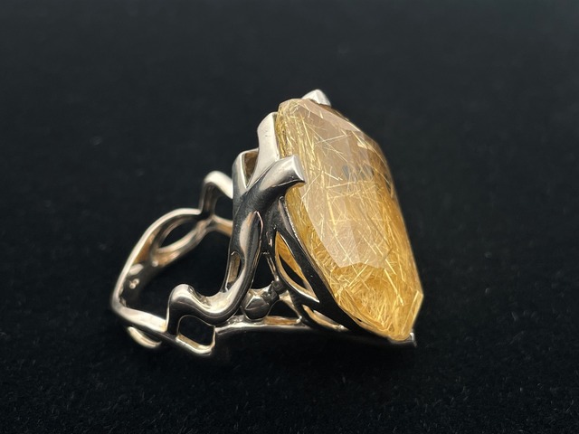 シルバーリング925プラチナコーティング（ルチルクォーツ）