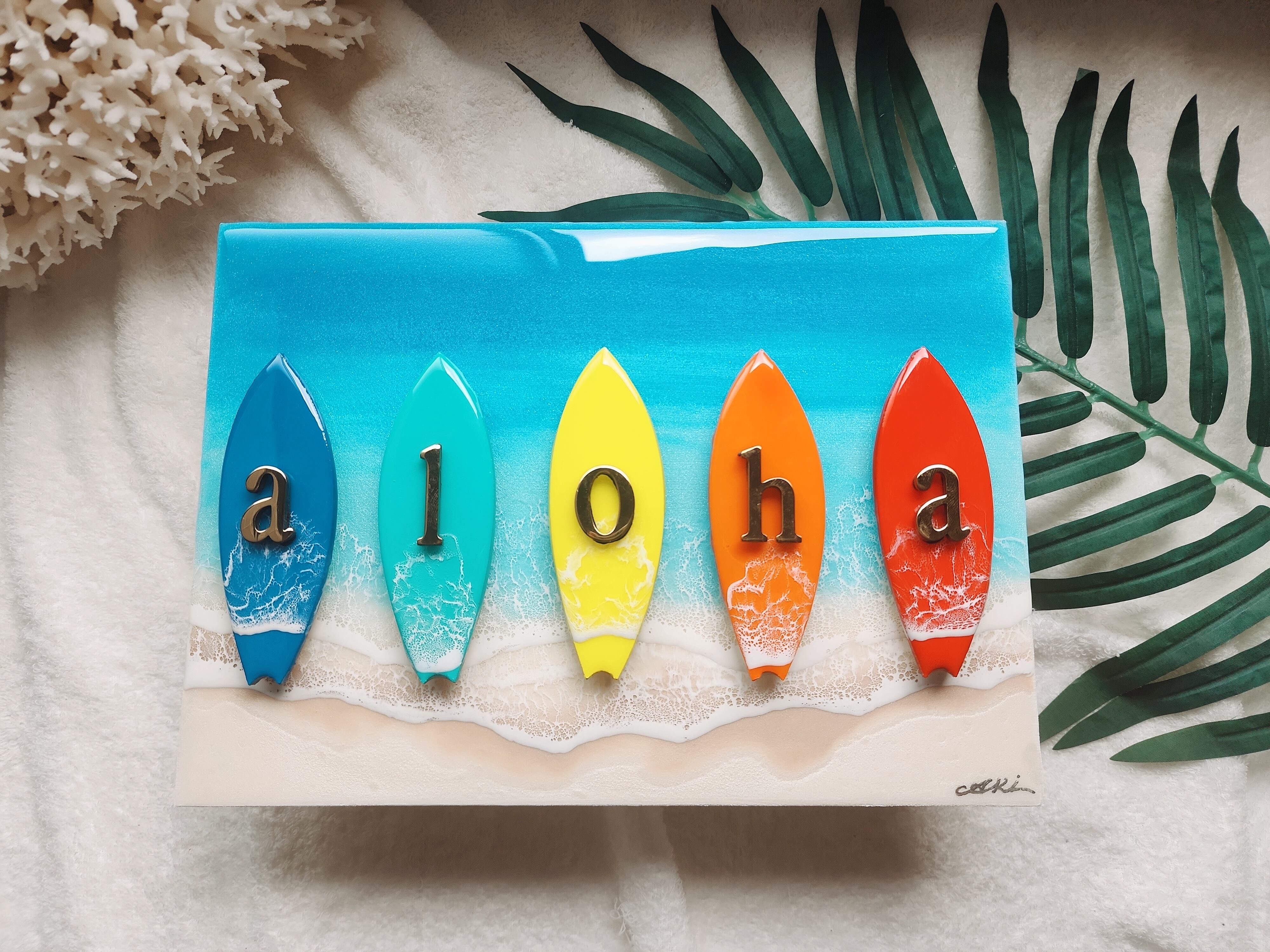 399.オーシャンレジンアート alohaパネル